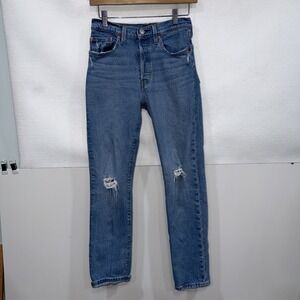 Levis‎ 501 Jeans W 26x30 Button Fly Distressed Straight Leg Mid Rise Medium Wash
